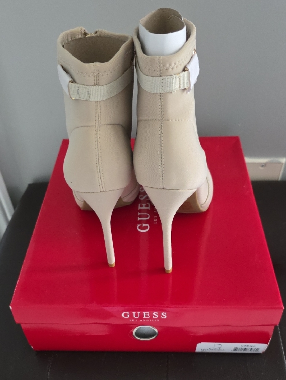 Guess Beige Peep-Toe Front-Zip Heeled Booties - Picture 3 of 6